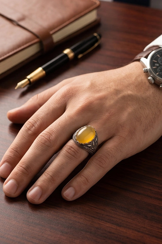 Sovereign Amber Agate Silver Ring