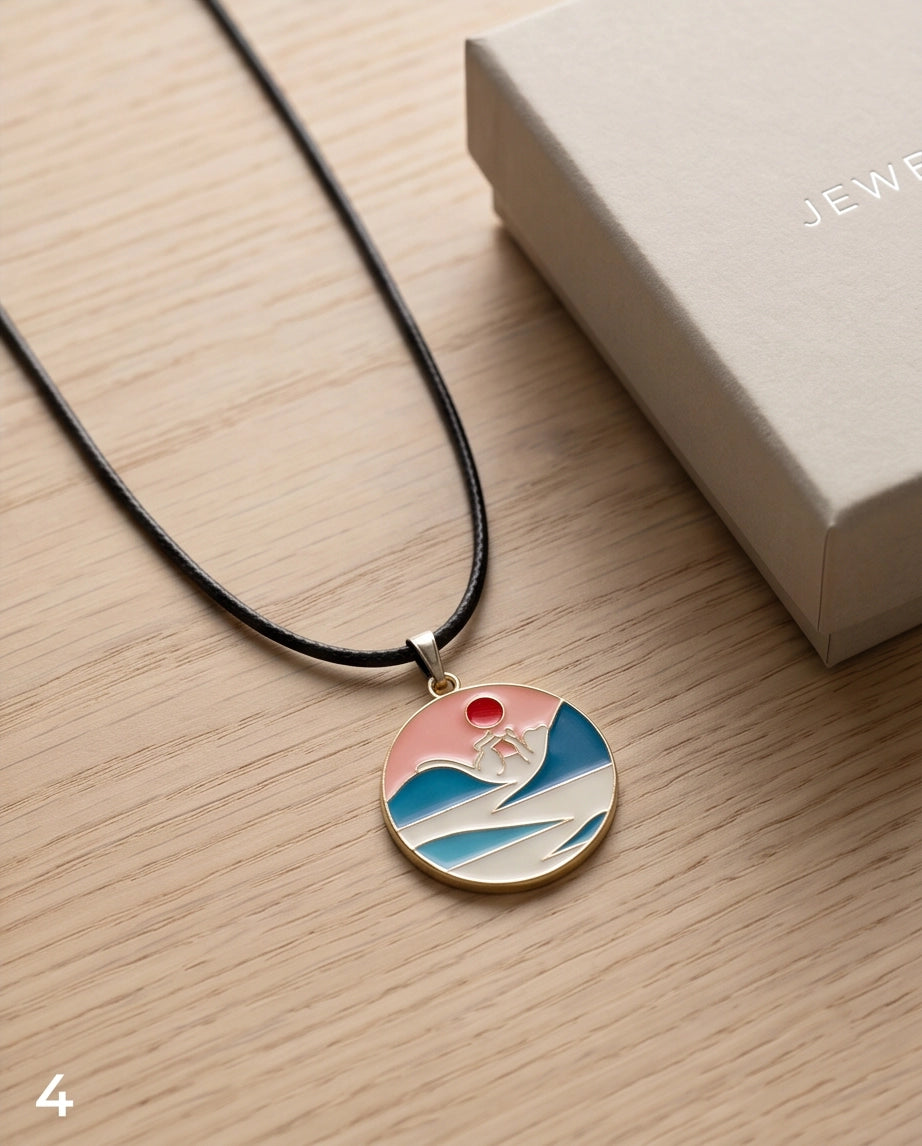 Sunset Wave Medallion Cord Necklace