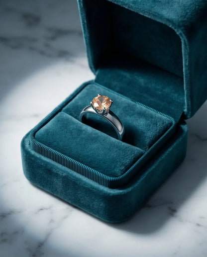 Sterling Silver Round-Cut Vintage Crown Peach Morganite Solitaire Ring