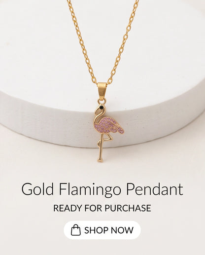 Gold Pink Crystal Paved Flamingo Pendant Necklace
