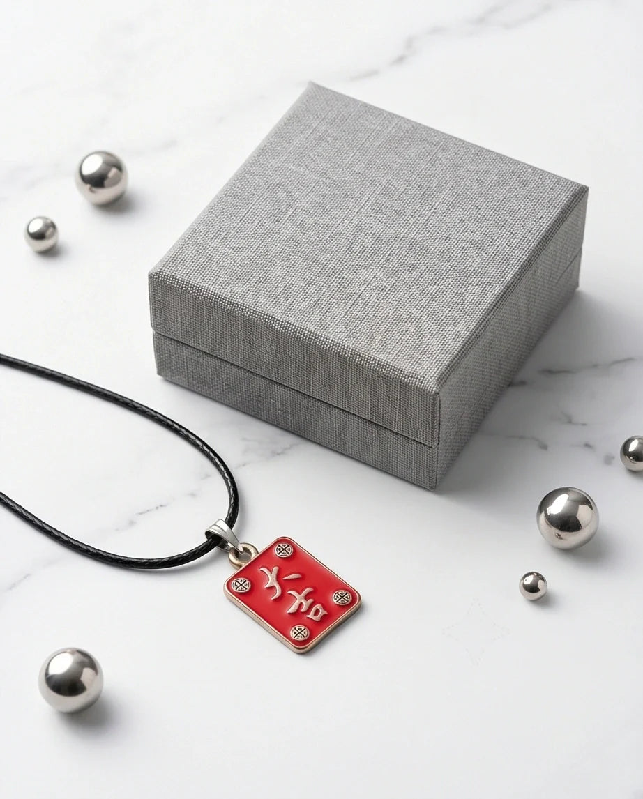 Traditional Red Chinese Character "Da Ji" Good Luck Pendant Necklace