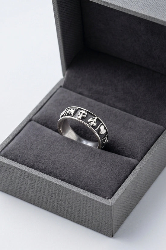 Gothic Sterling Silver Skull and Card Suits Band Ring
