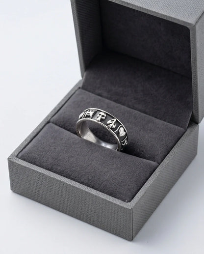 Gothic Sterling Silver Skull and Card Suits Band Ring