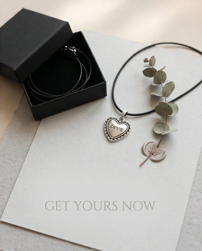 Silver Beaded Edge Love Heart Necklace