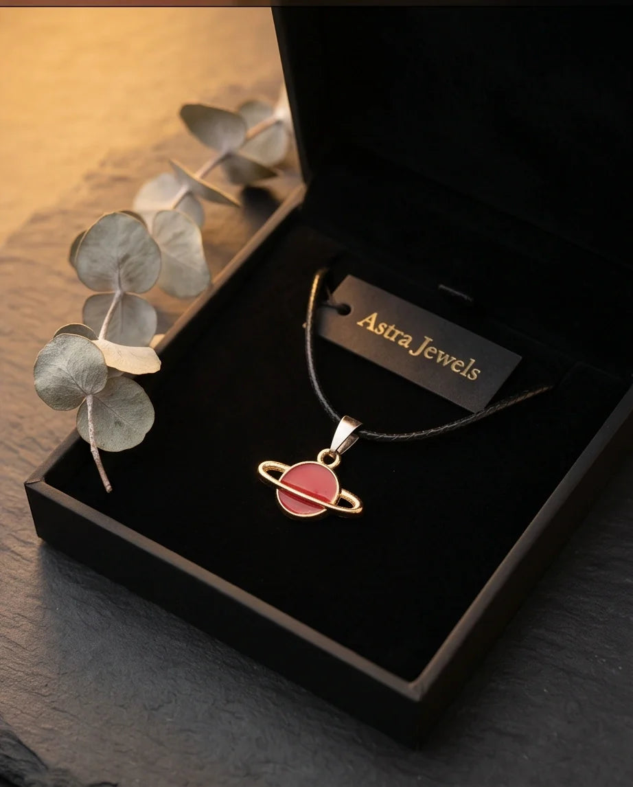 Pink Saturn Planet Enamel Pendant Necklace