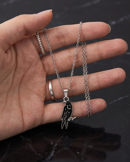 Silver Celestial Raven Pendant Necklace