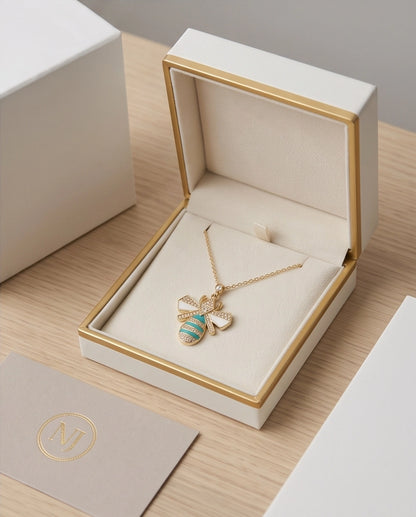 Gold Turquoise Enamel Bee Necklace