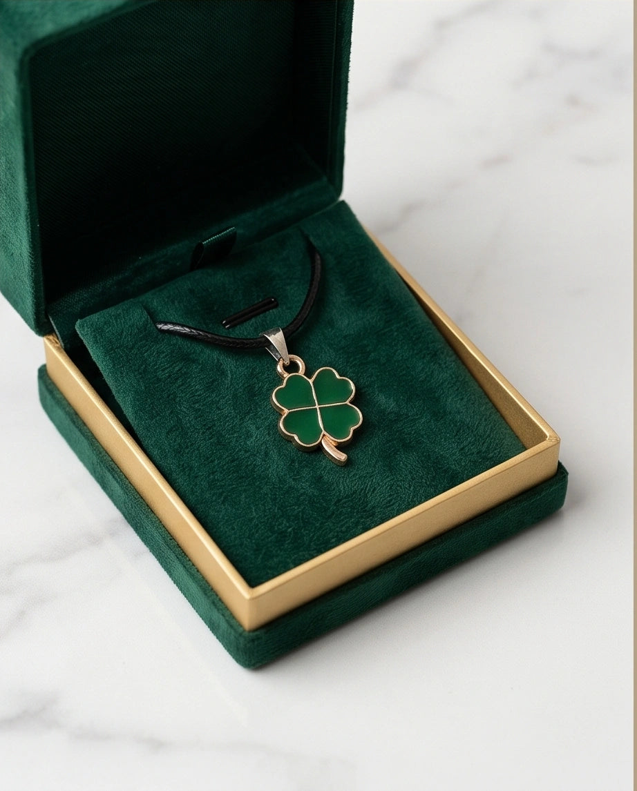 Gold and Green Four-Leaf Clover Necklace