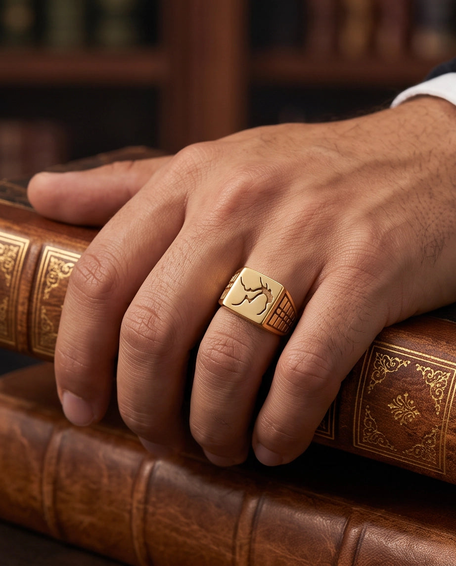 Minimalist Stag Gold Signet Ring