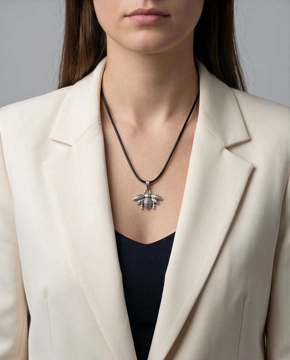 Silver Retro Bumblebee Pendant Necklace