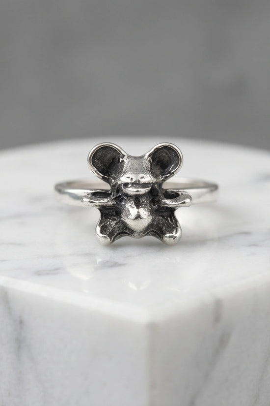 Vintage Silver Teddy Bear Statement Ring