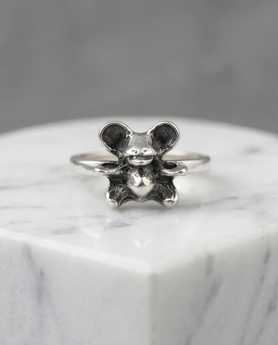 Vintage Silver Teddy Bear Statement Ring