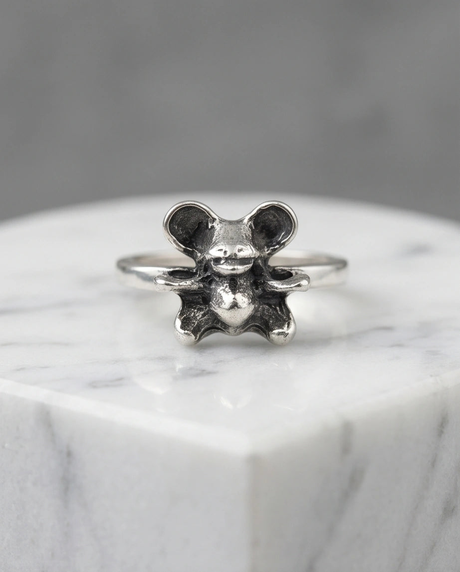 Vintage Silver Teddy Bear Statement Ring