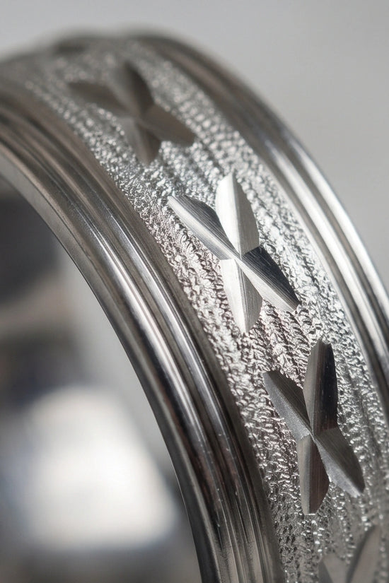 Textured Silver 'X' Engraved Band Ring