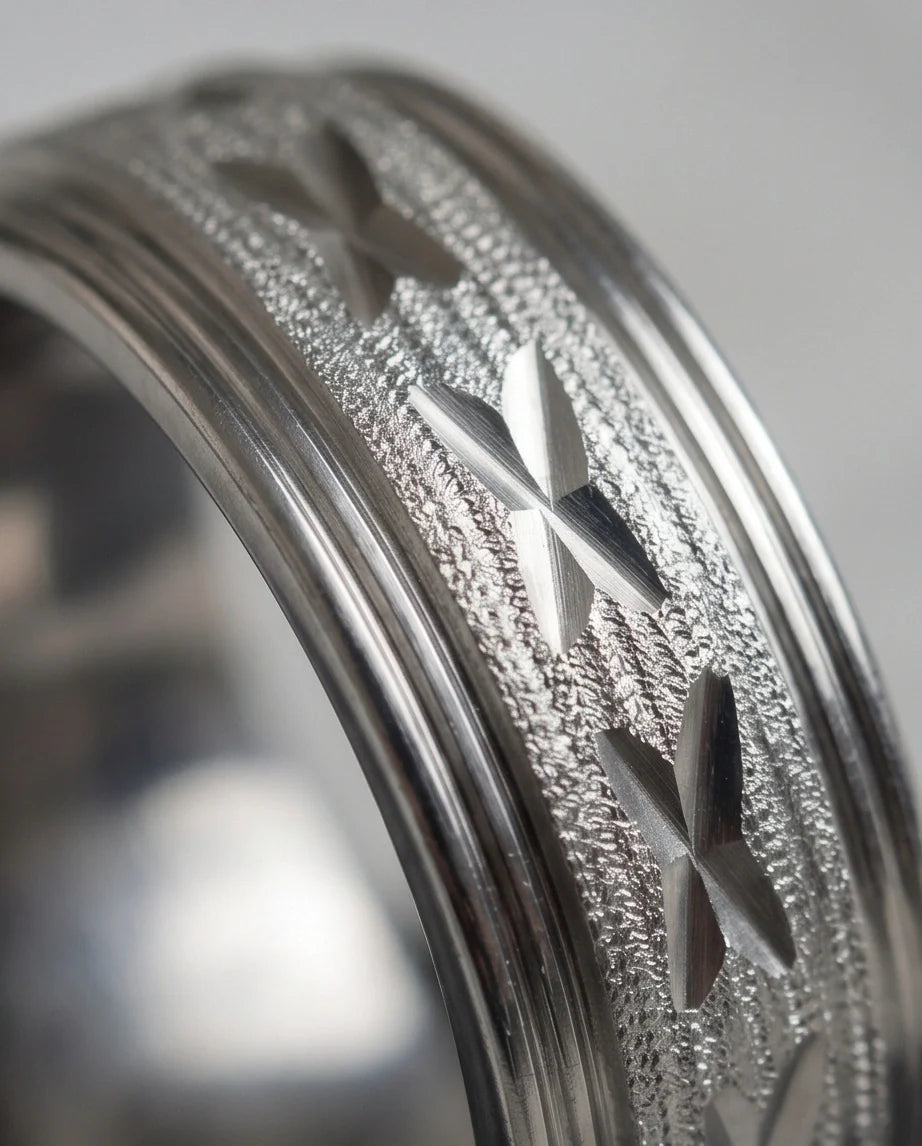 Textured Silver 'X' Engraved Band Ring