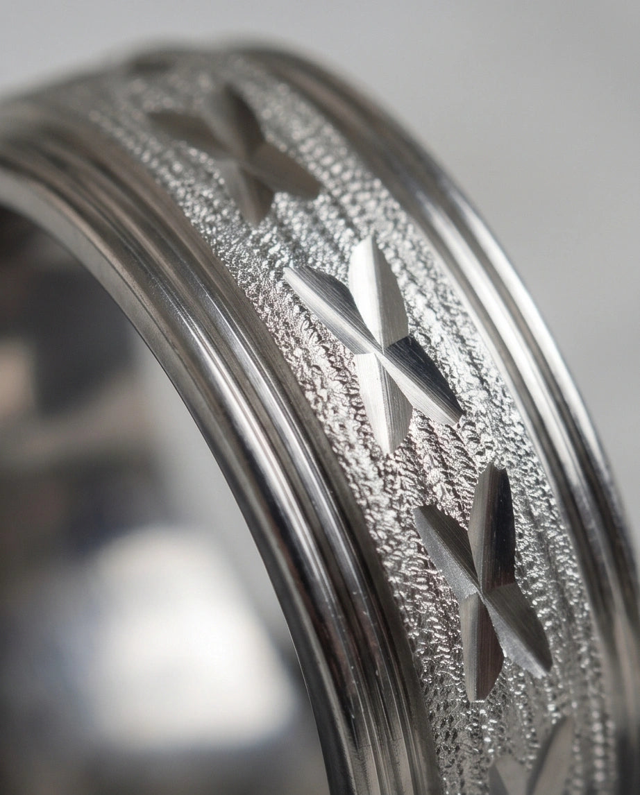 Textured Silver 'X' Engraved Band Ring