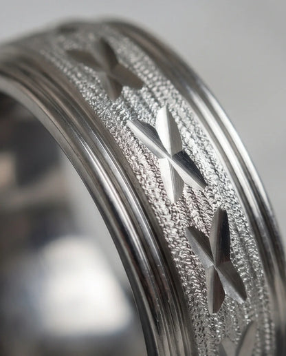 Textured Silver 'X' Engraved Band Ring