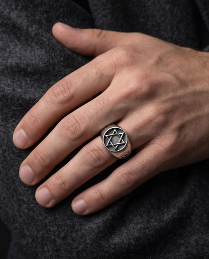 Celestial Hexagram Signet Silver Ring