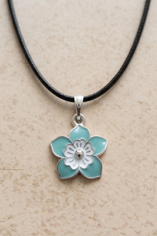 Serene Blue and White Layered Floral Enamel Pendant Necklace