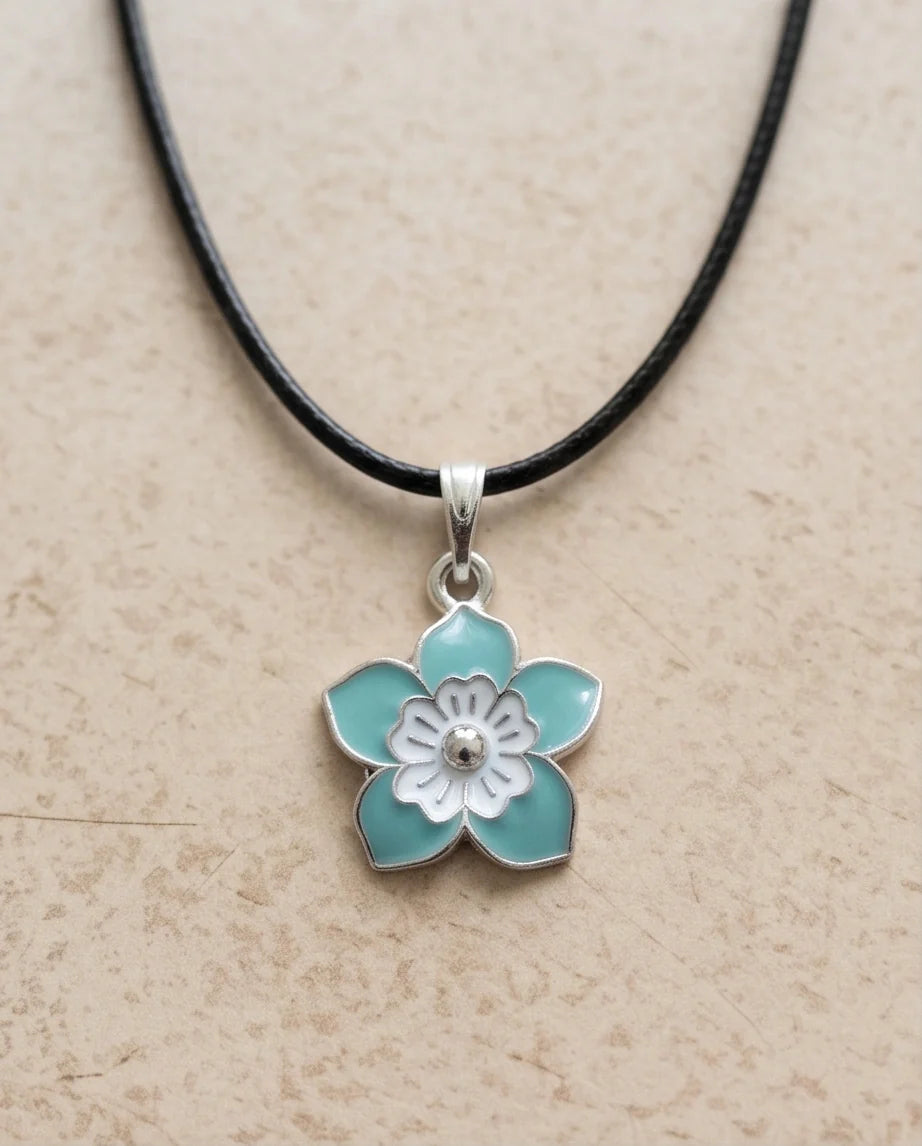 Serene Blue and White Layered Floral Enamel Pendant Necklace