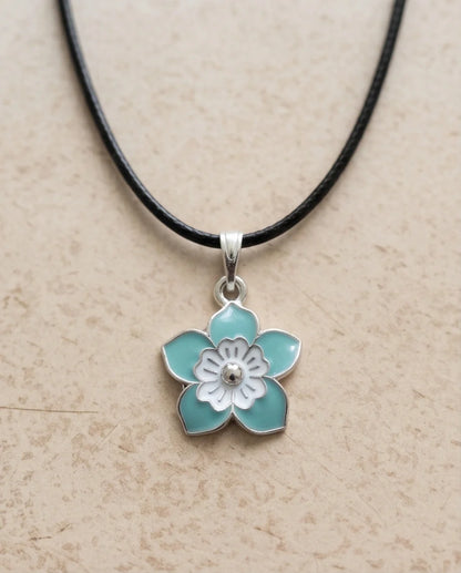 Serene Blue and White Layered Floral Enamel Pendant Necklace