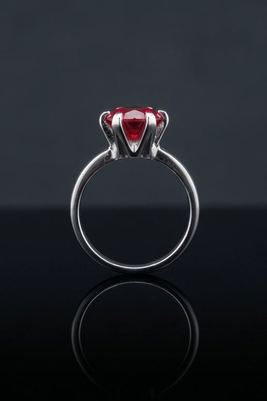 Sterling Silver Round-Cut Red Ruby Solitaire Ring
