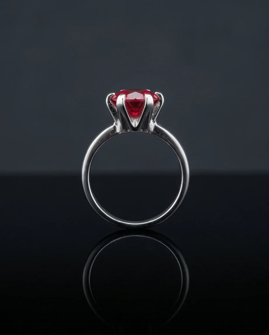 Sterling Silver Round-Cut Red Ruby Solitaire Ring