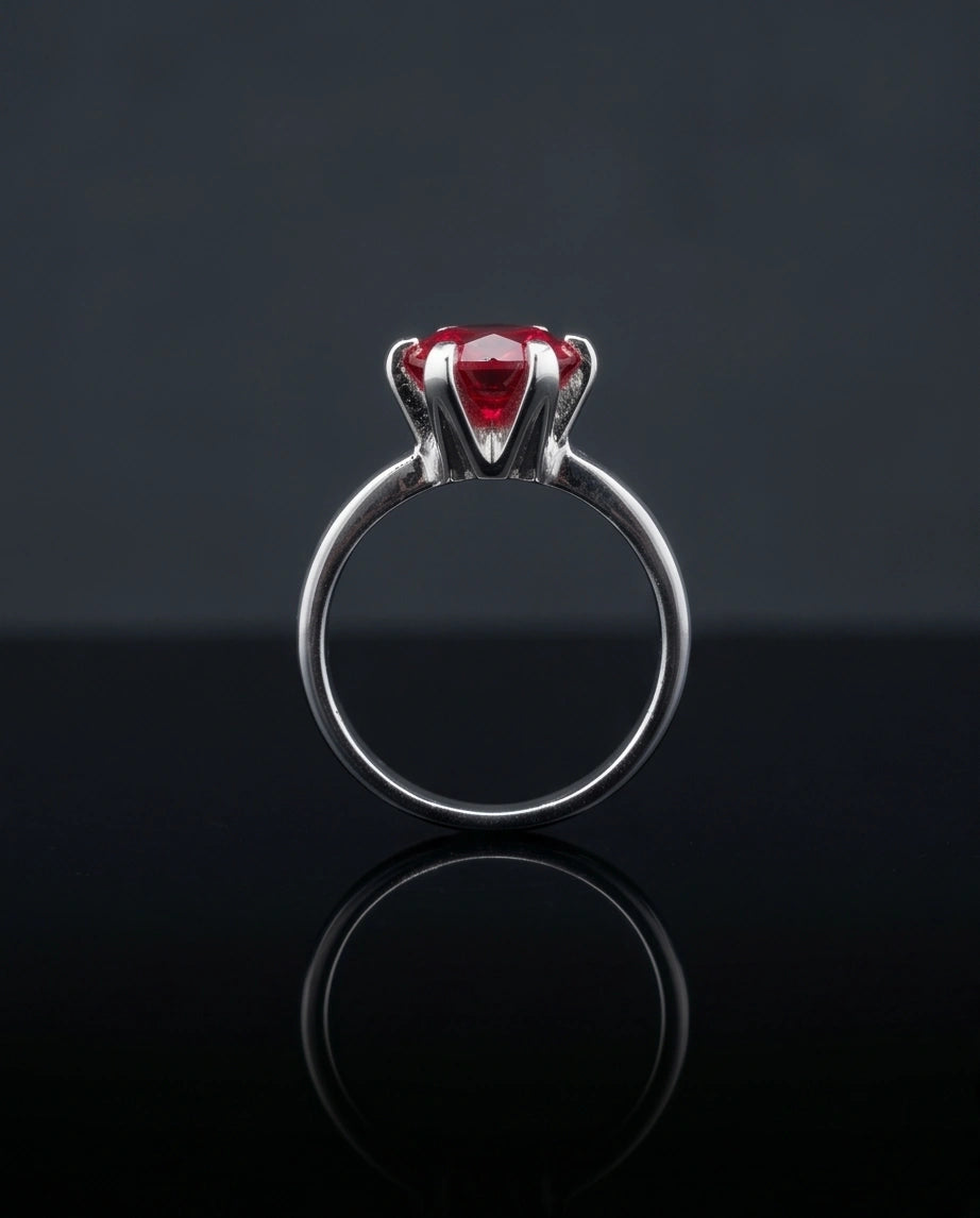 Sterling Silver Round-Cut Red Ruby Solitaire Ring