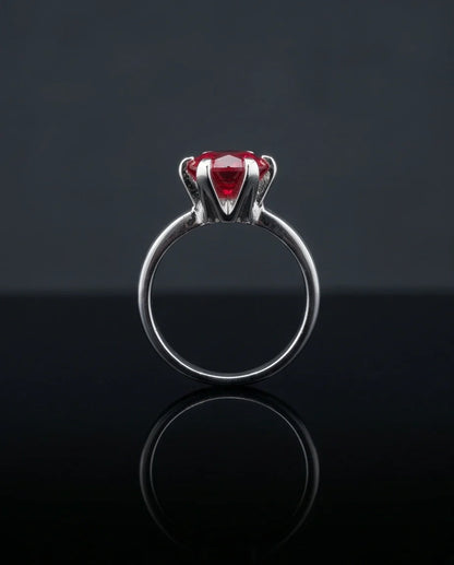 Sterling Silver Round-Cut Red Ruby Solitaire Ring