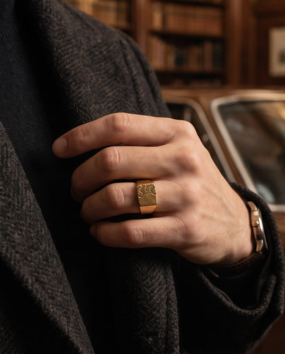 Geometric Fracture Gold Signet Ring