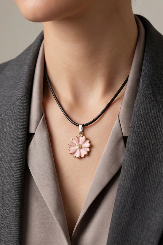 Blush Pink Enamel Sunflower Pendant Necklace