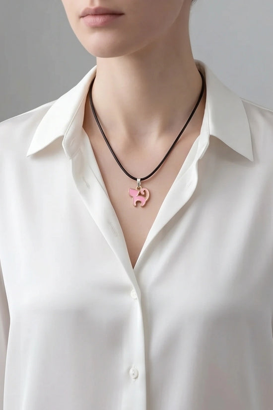 Playful Pink Cat Enamel Pendant Necklace