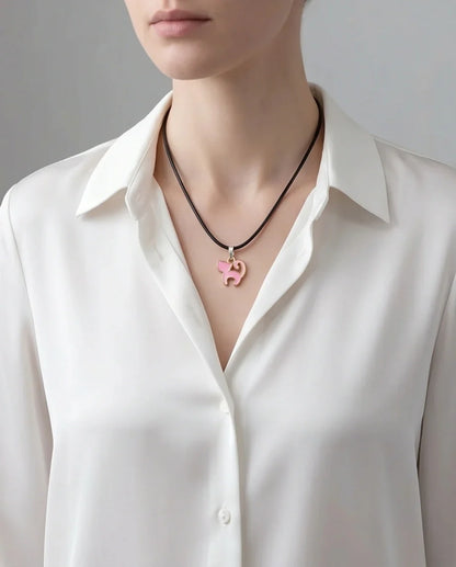 Playful Pink Cat Enamel Pendant Necklace