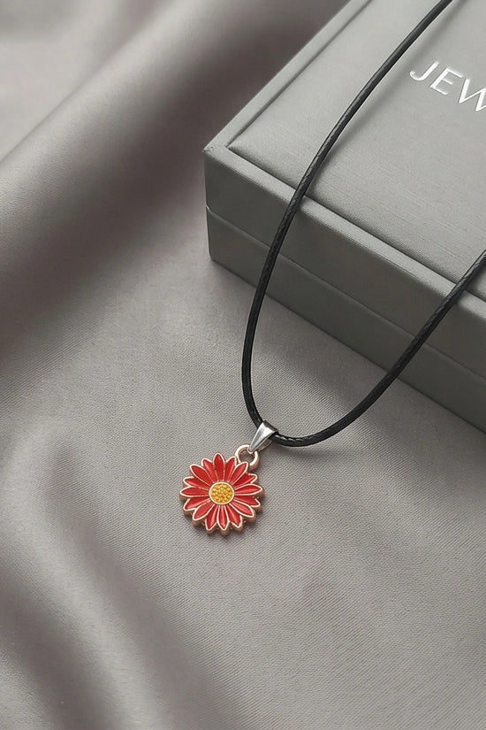 Gold and Red Sunflower Pendant Necklace