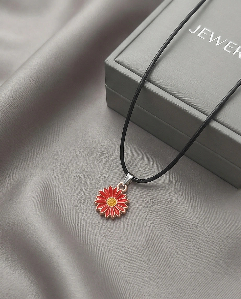 Gold and Red Sunflower Pendant Necklace