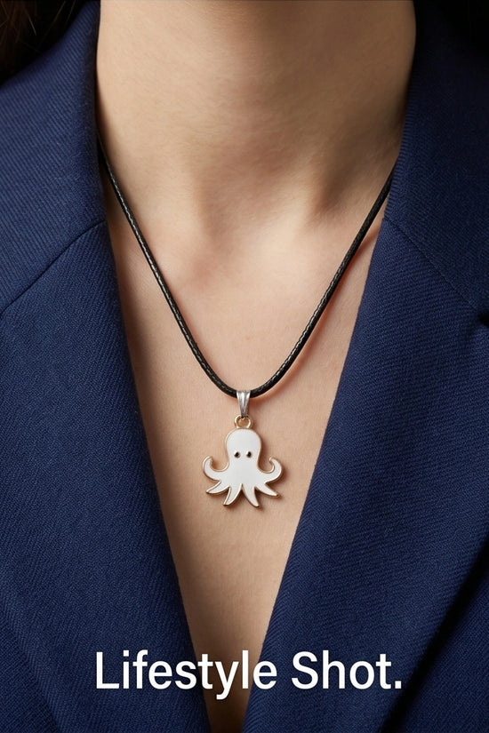 Gold and White Octopus Pendant Necklace