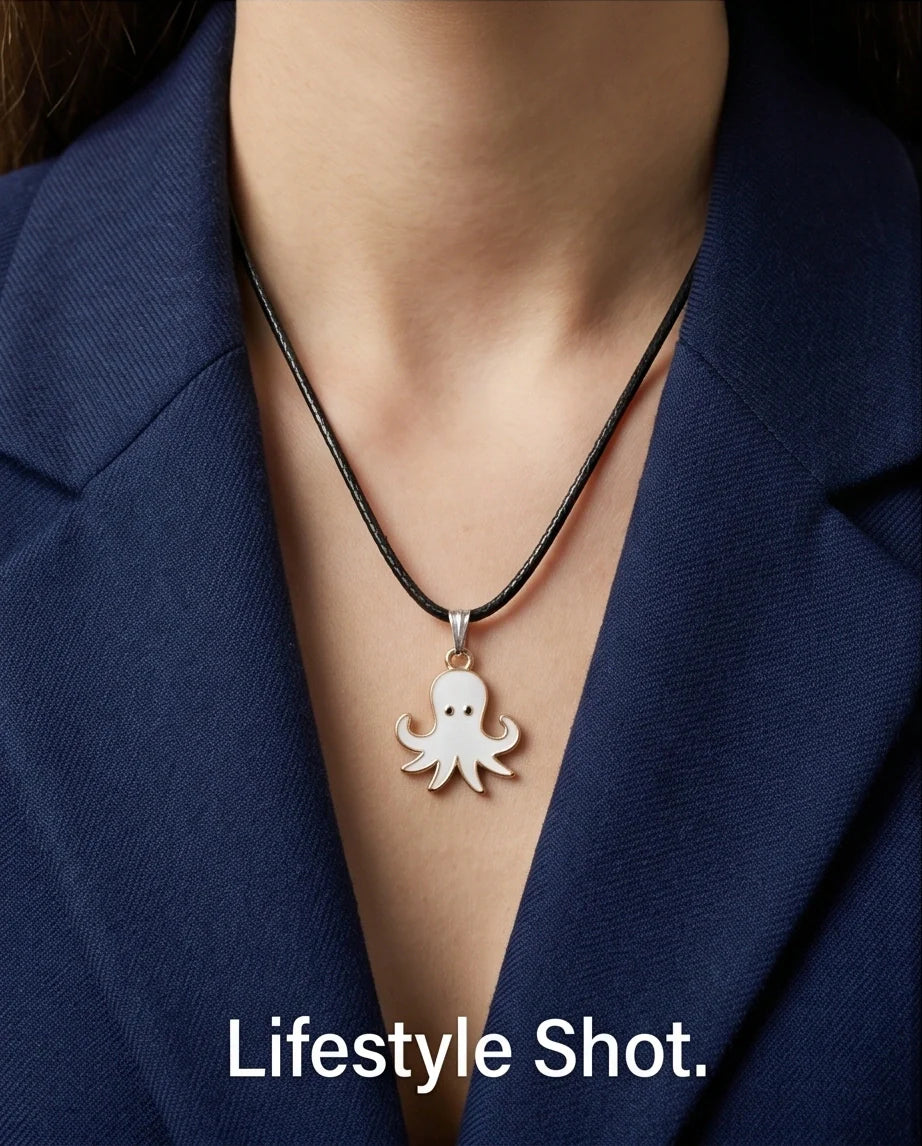 Gold and White Octopus Pendant Necklace