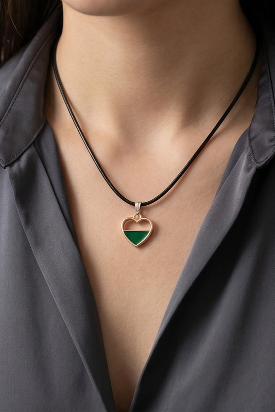 Gold and Green Geometric Heart Necklace