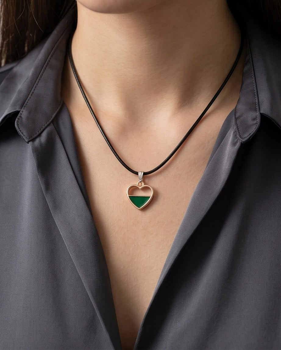 Gold and Green Geometric Heart Necklace