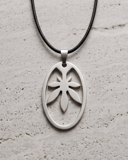 Brushed Silver Leaf Oval Cord Necklace