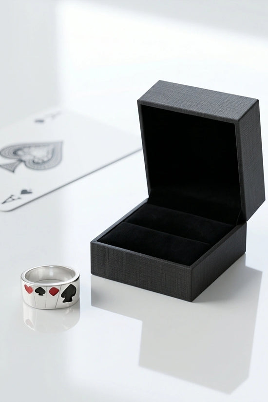 Sterling Silver Poker Card Suits Signet Ring