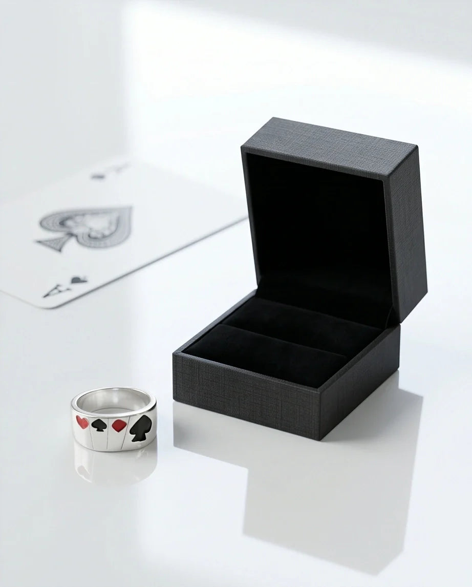 Sterling Silver Poker Card Suits Signet Ring