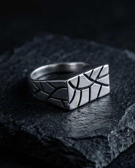 Sterling Silver Abstract Rectangular Signet Ring
