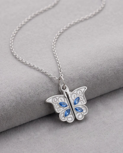 Silver Butterfly Secret Heart Pendant Necklace