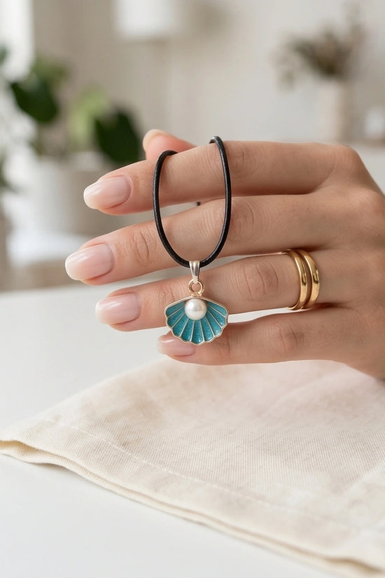 Gold and Turquoise Seashell Pearl Necklace