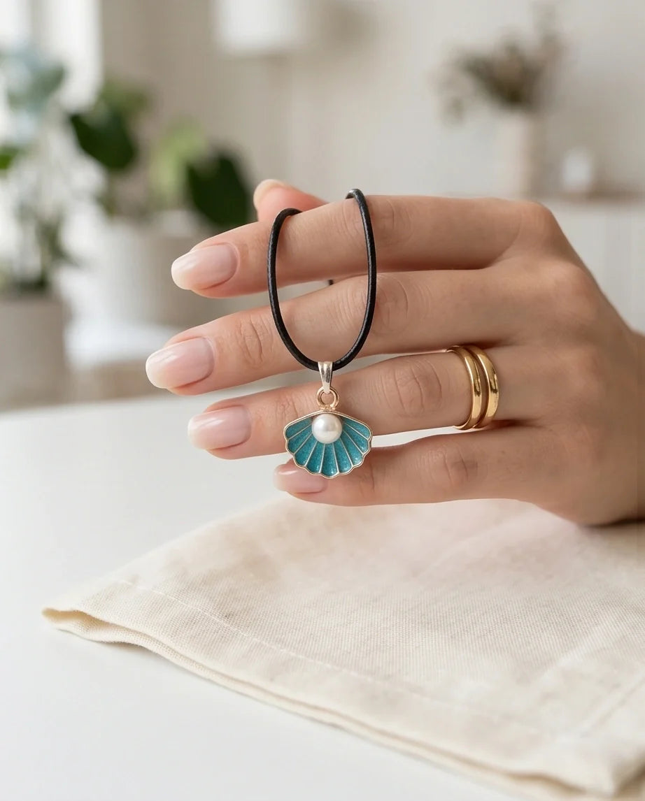 Gold and Turquoise Seashell Pearl Necklace