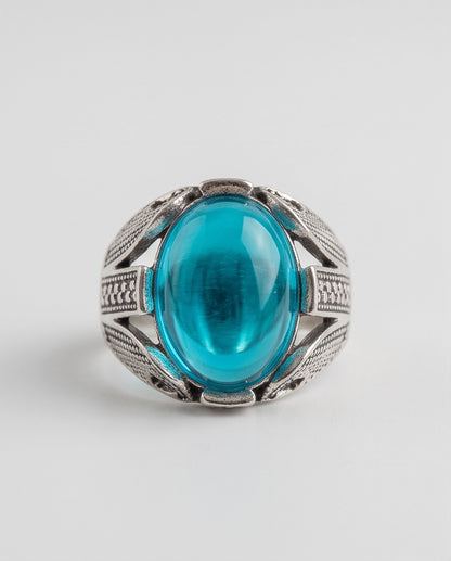 Cerulean Zenith Stippled Signet Ring