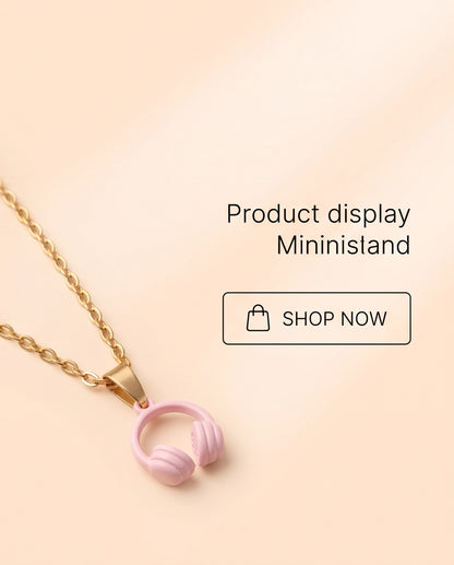 Pastel Pink Headphones Enamel Pendant Necklace