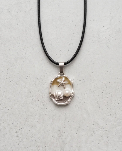 Silver Gold Seashell Starfish Pearl Enamel Medallion Chain Necklace