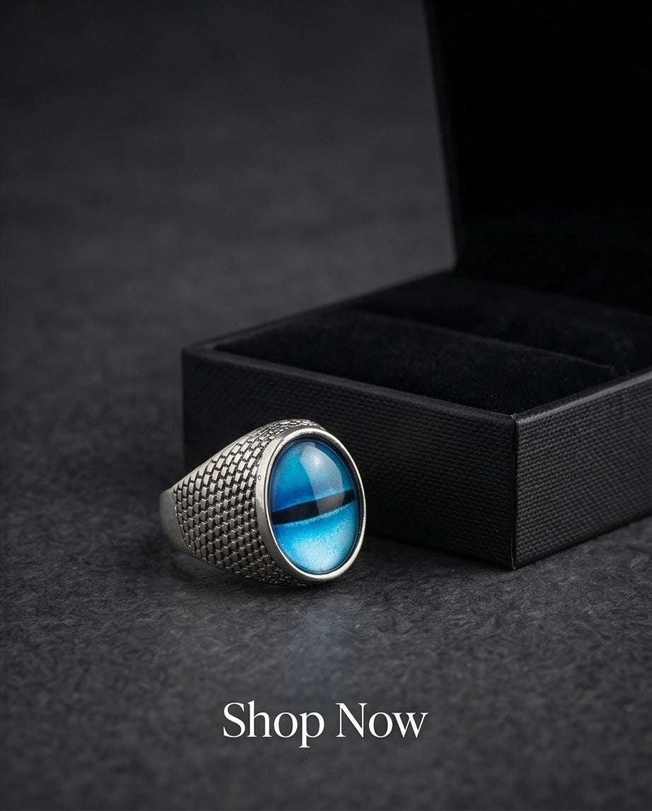 Vintage Sterling Silver Aqua Serpent's Eye Ring